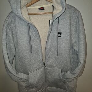 Quiksilver Gray Sherpa-Lined Zip-Up Hoodie with Hood